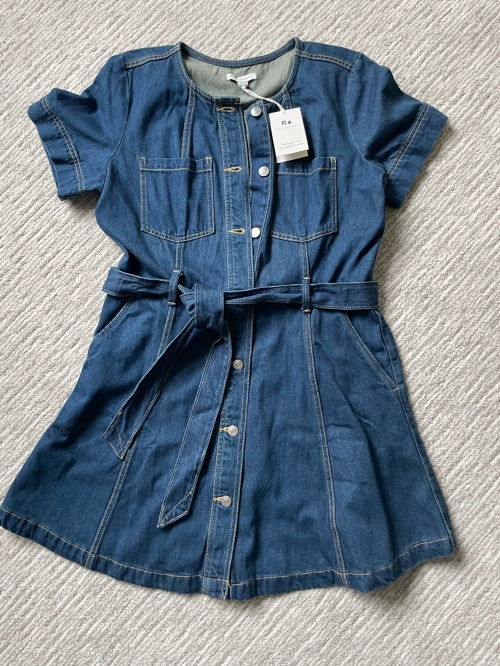 Free Assembly Button-Front Denim Belted Casual Dress - Blue NWT - Size Large